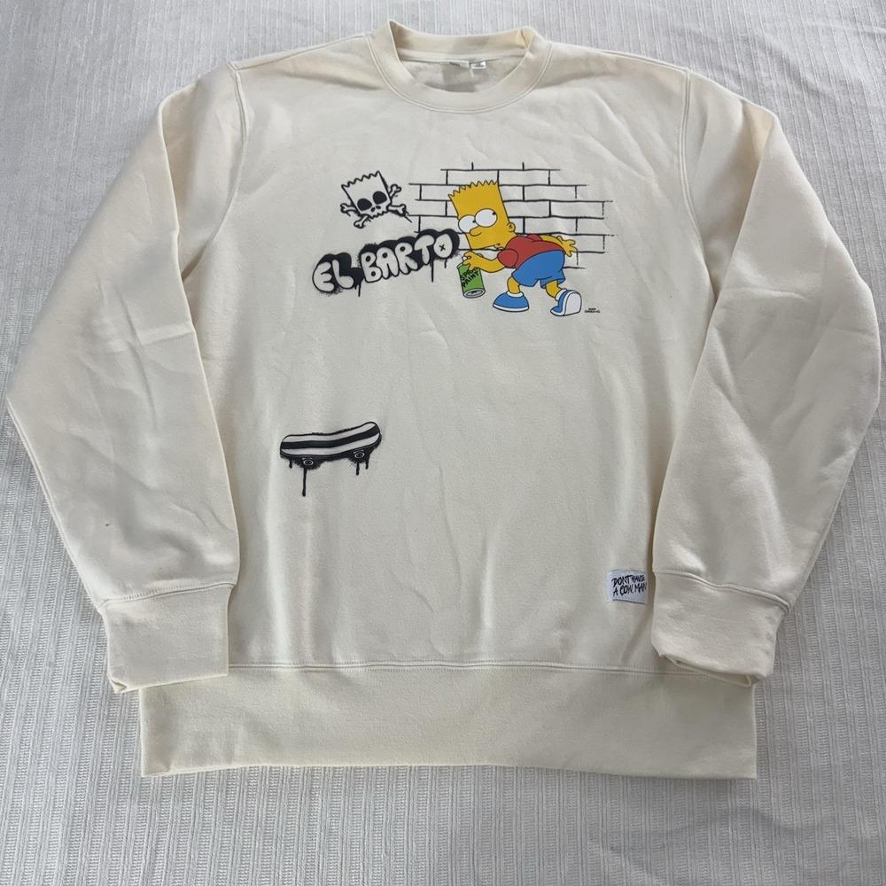 The Simpsons Bart El Barto Sweatshirt Mens‎ L Cream Streetwear Graphic